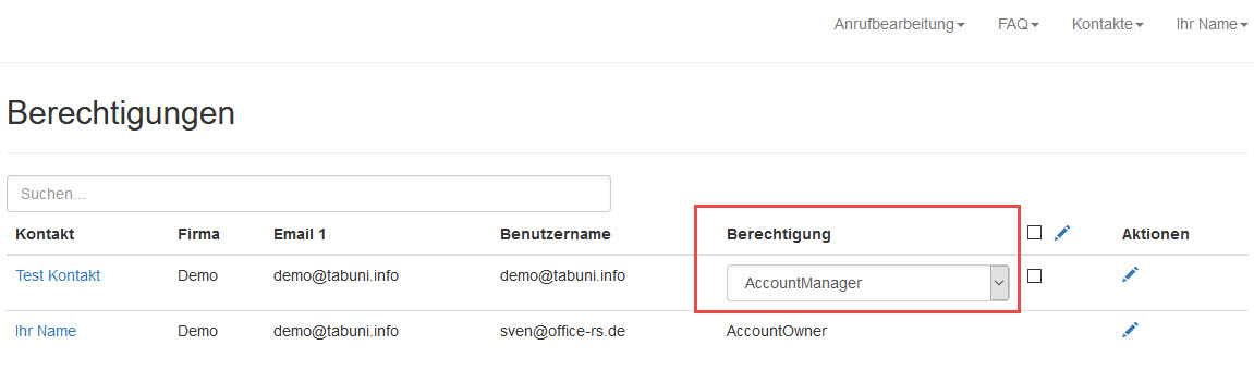 Berechtigungsstufe zuweisen und entziehen 2.