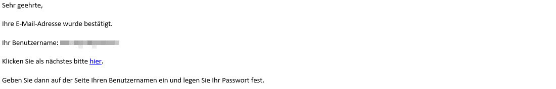 E-Mail Adresse bestätigt