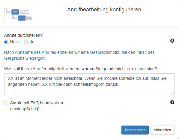 Standardbearbeitung Telefon Sekretariat als Notiz